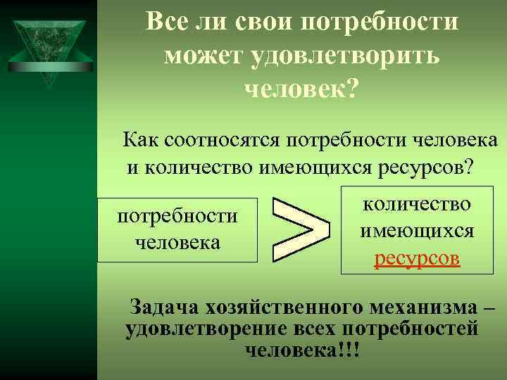 Все ли свои потребности может удовлетворить человек? Как соотносятся потребности человека и количество имеющихся