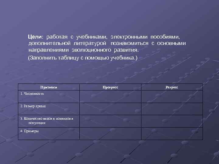 Цели: работая с учебниками, электронными пособиями, дополнительной литературой познакомиться с основными направлениями эволюционного развития.