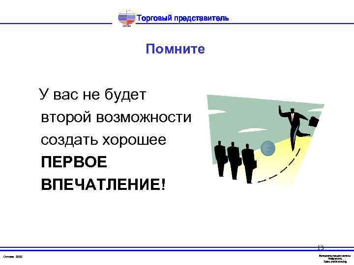 Торговый представитель Помните У вас не будет второй возможности создать хорошее ПЕРВОЕ ВПЕЧАТЛЕНИЕ! 13