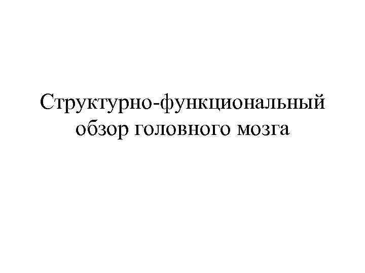 Структурно-функциональный обзор головного мозга 