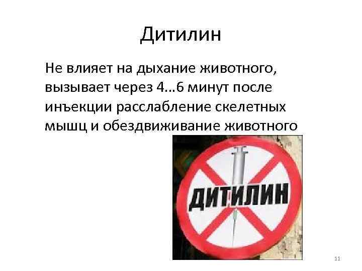Дитилин Не влияет на дыхание животного, вызывает через 4… 6 минут после инъекции расслабление