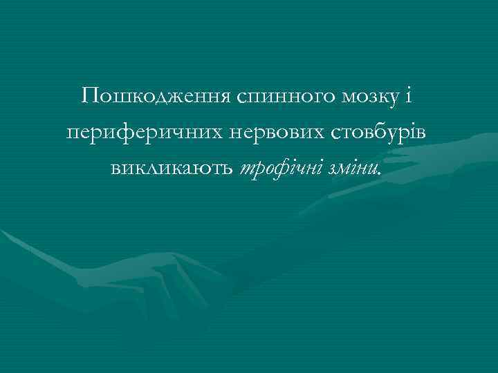 Пошкодження спинного мозку і периферичних нервових стовбурів викликають трофічні зміни. 