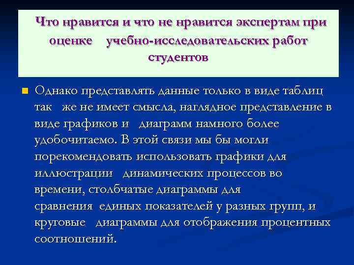 Что нравится и что не нравится экспертам при оценке учебно-исследовательских работ студентов n Однако