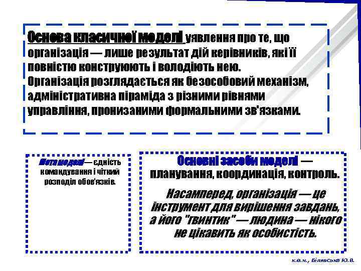 Основа класичної моделі уявлення про те, що організація — лише результат дій керівників, які