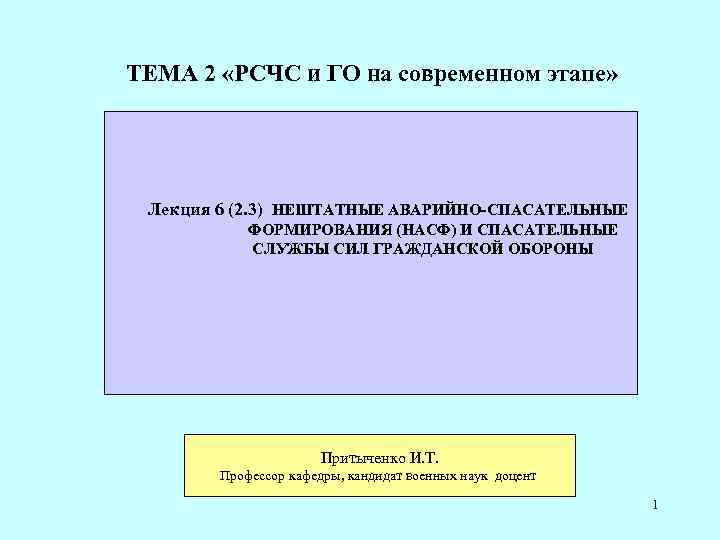 ТЕМА 2 «РСЧС и ГО на современном этапе» Лекция 6 (2. 3) НЕШТАТНЫЕ АВАРИЙНО-СПАСАТЕЛЬНЫЕ