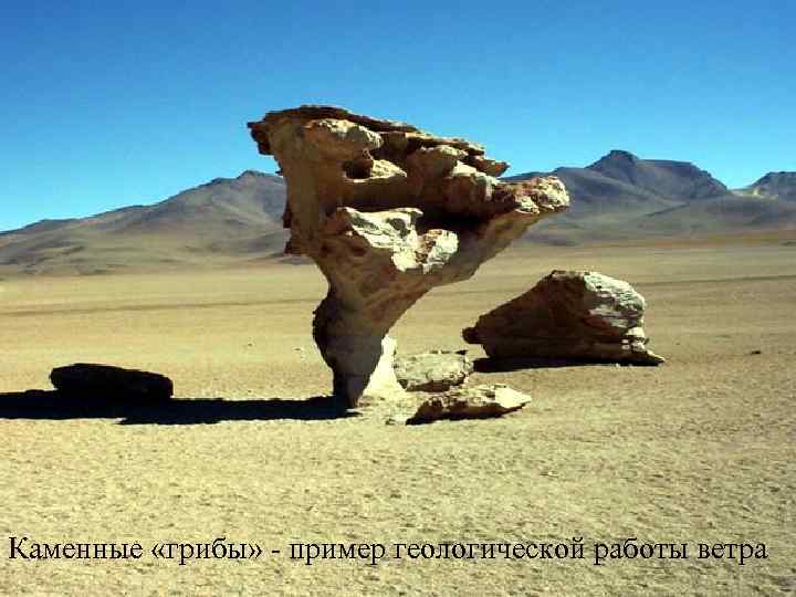 Каменные «грибы» пример геологической работы ветра 