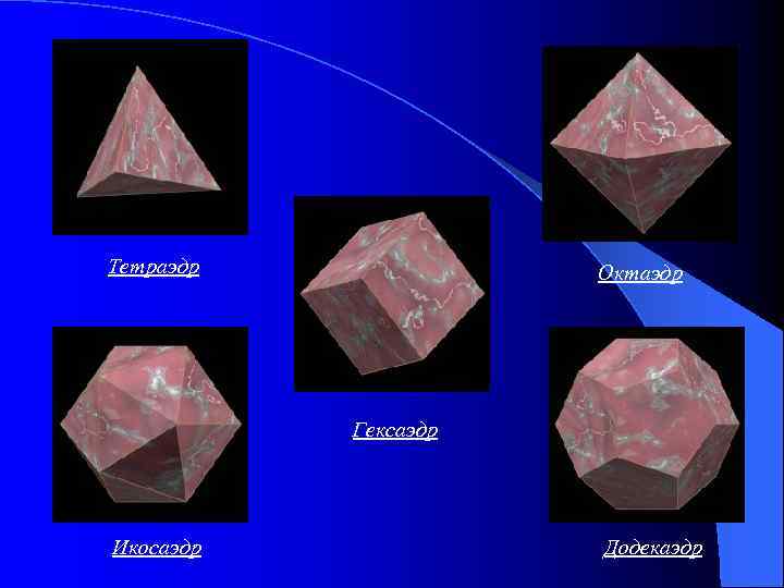 Тетраэдр Октаэдр Гексаэдр Икосаэдр Додекаэдр 
