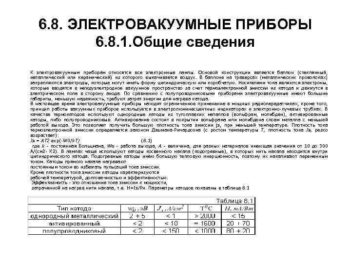 6. 8. ЭЛЕКТРОВАКУУМНЫЕ ПРИБОРЫ 6. 8. 1. Общие сведения К электровакуумным приборам относятся все