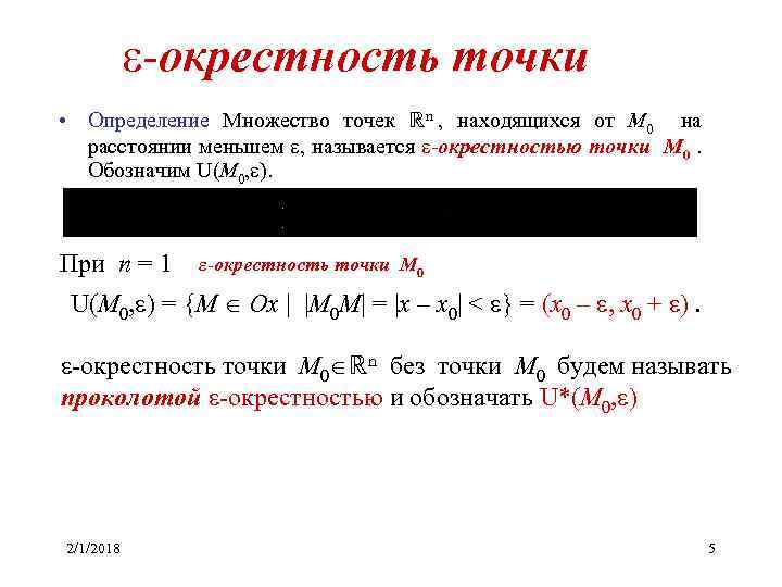  -окрестность точки • Определение Множество точек ℝn , находящихся от M 0 на