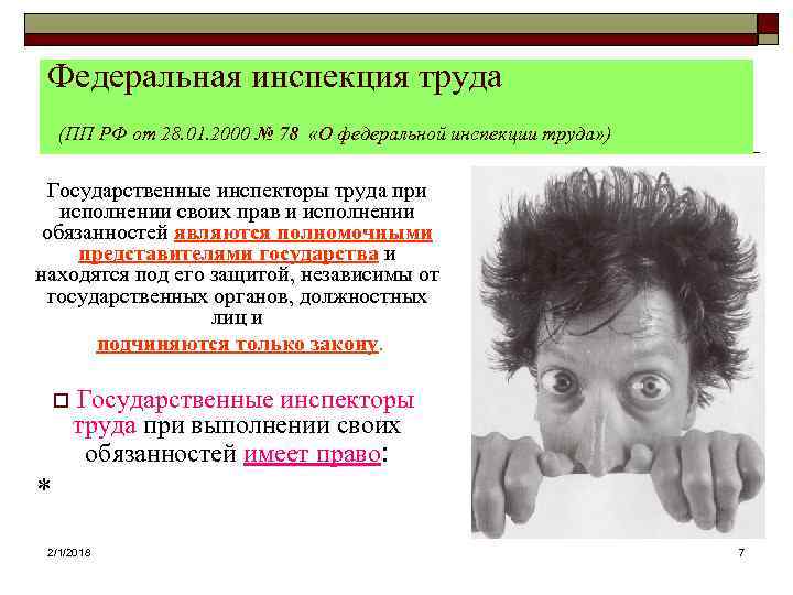 Федеральная инспекция труда (ПП РФ от 28. 01. 2000 № 78 «О федеральной инспекции