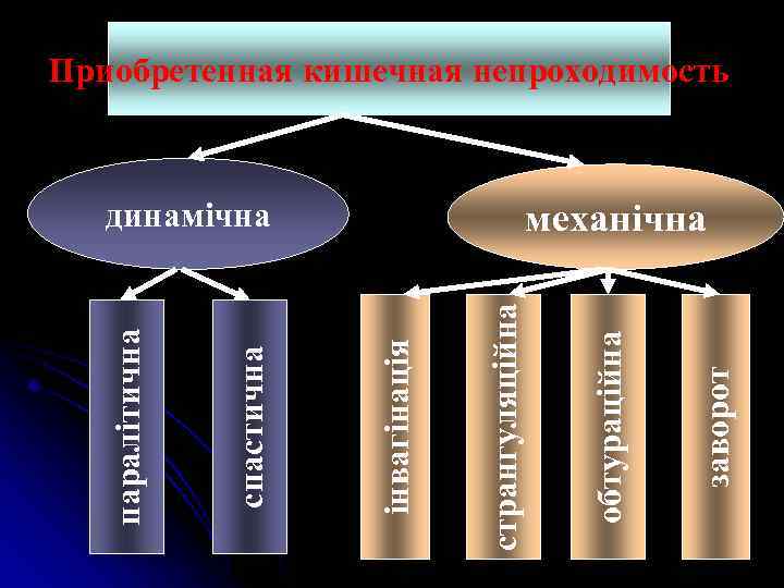 заворот динамічна обтураційна странгуляційна інвагінація спастична паралітична Приобретенная кишечная непроходимость механічна 