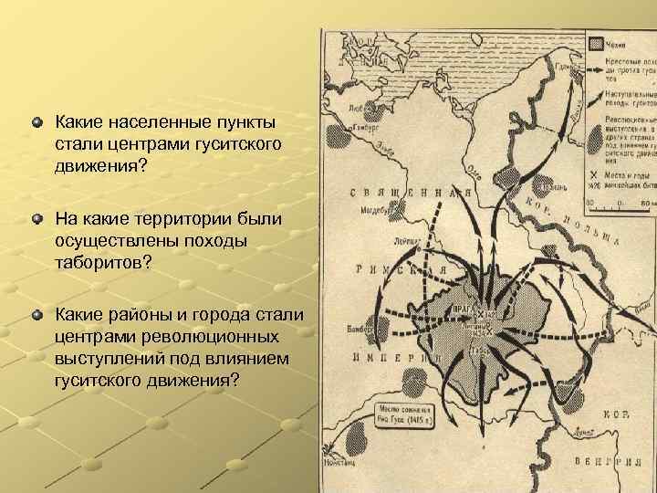 Какие населенные пункты стали центрами гуситского движения? На какие территории были осуществлены походы таборитов?