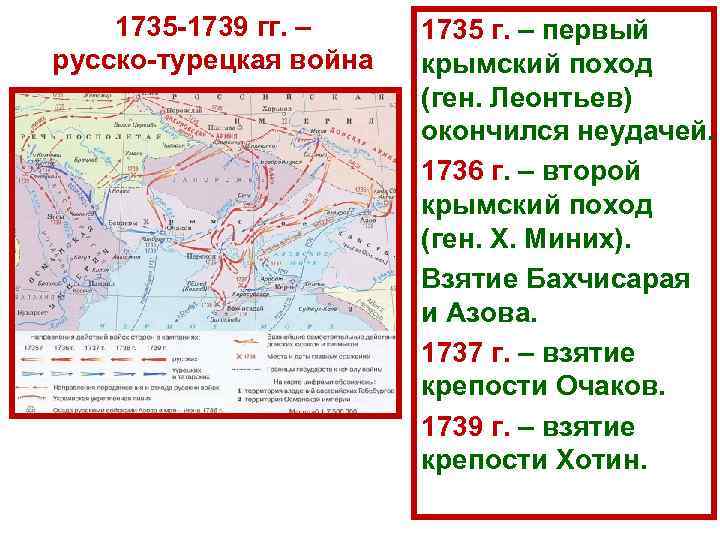 1735 1739 гг. – русско турецкая война 1735 г. – первый крымский поход (ген.