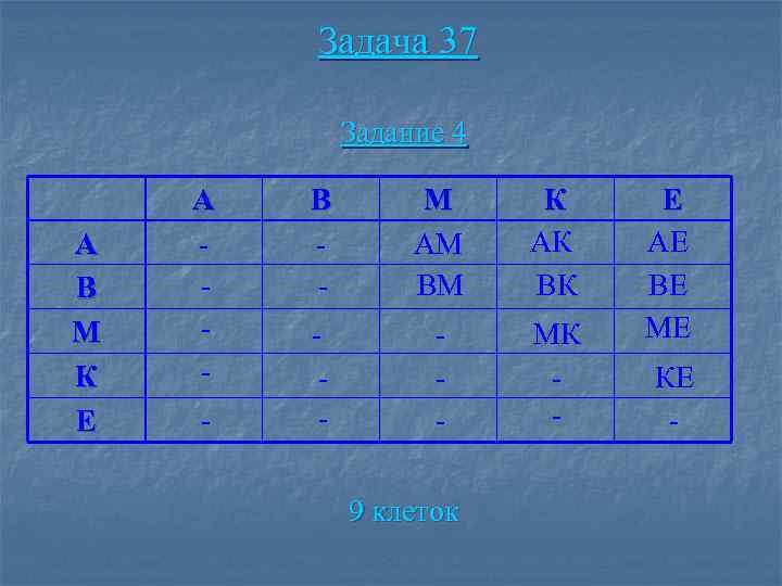 Задача 37 Задание 4 А В М К Е А - В - М