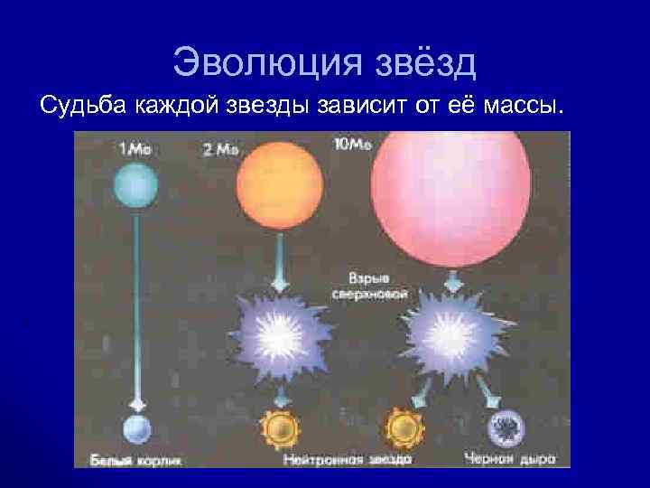 Эволюция звёзд Судьба каждой звезды зависит от её массы. 