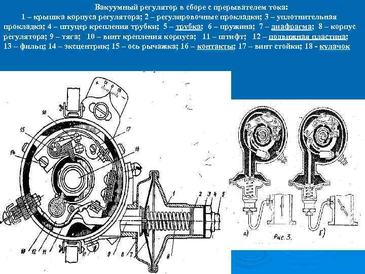 Эскизы центробежного и вакуумного регуляторов опережения зажигания