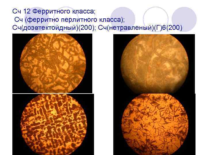 Сч 12 Ферритного класса; Сч (ферритно перлитного класса); Сч(доэвтектойдный)(200); Сч(нетравленый)(Г)6(200) 