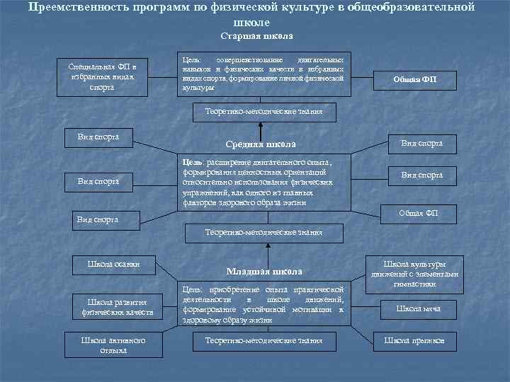 Преемственность программ по физической культуре в общеобразовательной школе Старшая школа Специальная ФП в избранных