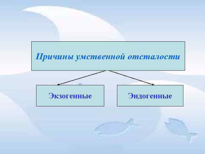 Причины умственной отсталости Экзогенные Эндогенные 