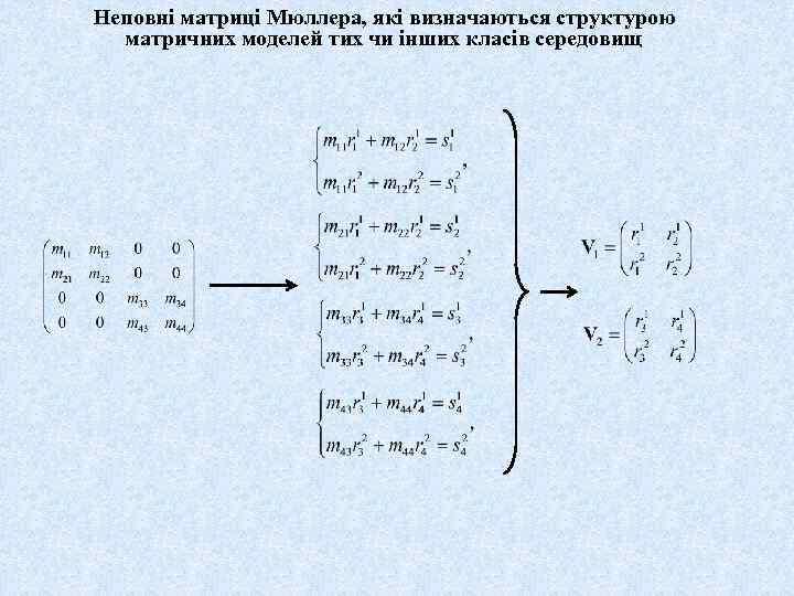 Неповні матриці Мюллера, які визначаються структурою матричних моделей тих чи інших класів середовищ 