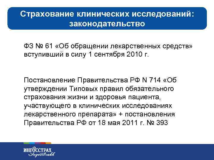 Страхование клинических исследований: законодательство ФЗ № 61 «Об обращении лекарственных средств» вступивший в силу