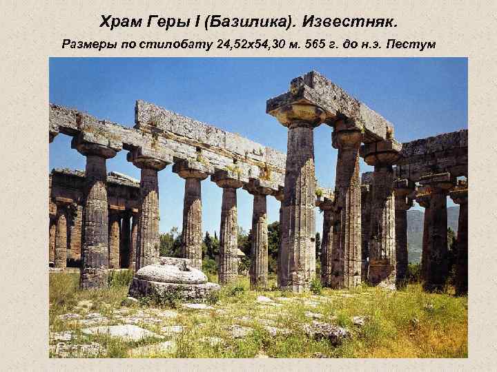 Храм Геры I (Базилика). Известняк. Размеры по стилобату 24, 52 х54, 30 м. 565