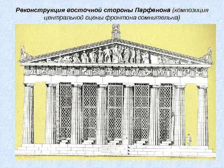 Реконструкция восточной стороны Парфенона (композиция центральной сцены фронтона сомнительна) 