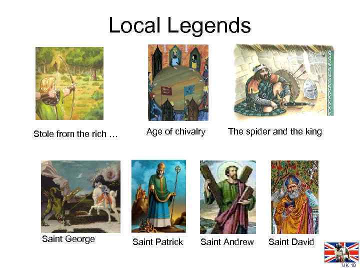 Local Legends Stole from the rich … Saint George Age of chivalry Saint Patrick