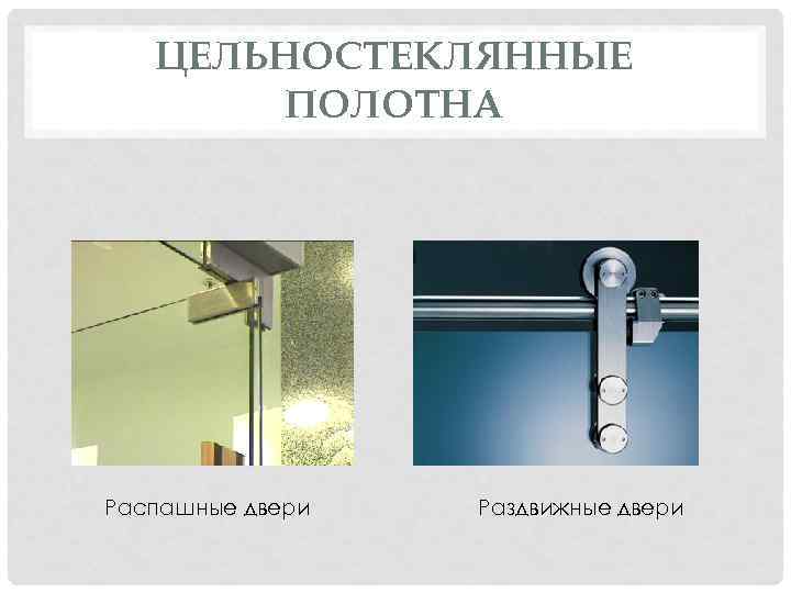 ЦЕЛЬНОСТЕКЛЯННЫЕ ПОЛОТНА Распашные двери Раздвижные двери 