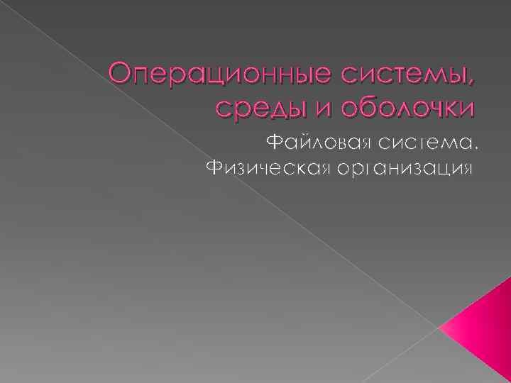 Операционные системы, среды и оболочки Файловая система. Физическая организация 