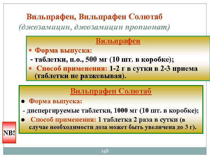 Вильпрафен, Вильпрафен Солютаб (джозамицин, джозамицин пропионат) Вильпрафен Форма выпуска: - таблетки, п. о. ,
