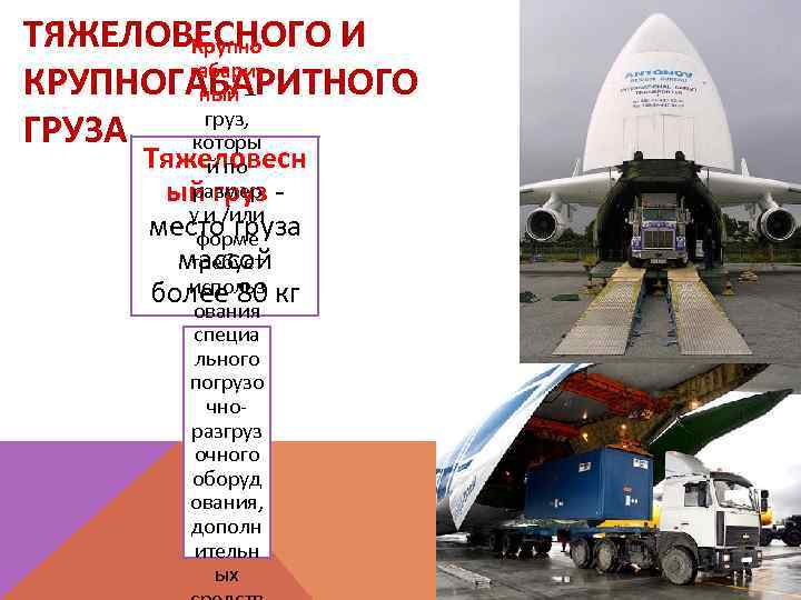 ТЯЖЕЛОВЕСНОГО И Крупно габарит КРУПНОГАБАРИТНОГО ный – груз, ГРУЗА которы Тяжеловесн й по размер