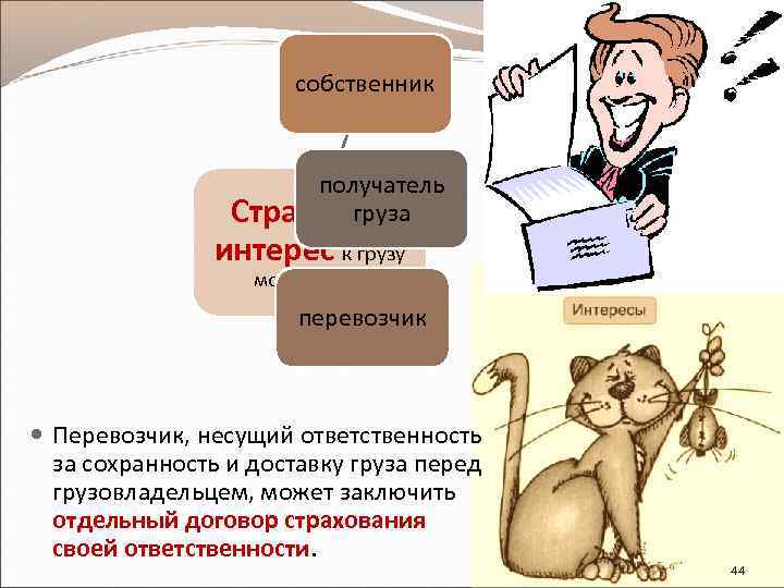 собственник получатель груза Страховой интерес к грузу могут иметь перевозчик Перевозчик, несущий ответственность за