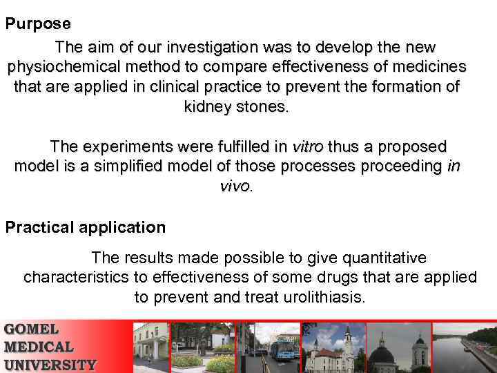 Purpose The aim of our investigation was to develop the new physiochemical method to