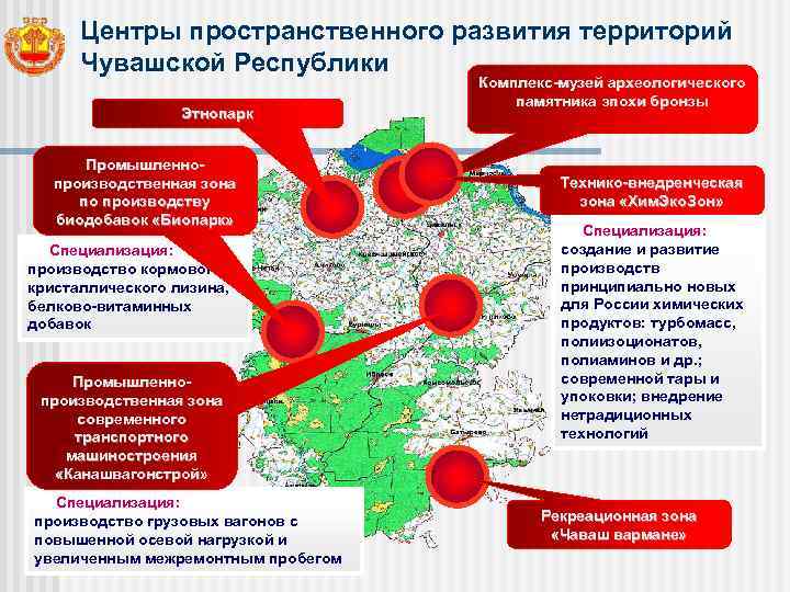 Центры пространственного развития территорий Чувашской Республики Этнопарк Промышленнопроизводственная зона по производству биодобавок «Биопарк» Специализация: