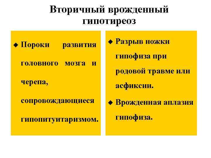 Вторичный врожденный гипотиреоз u Пороки развития u гипофиза при головного мозга и родовой травме