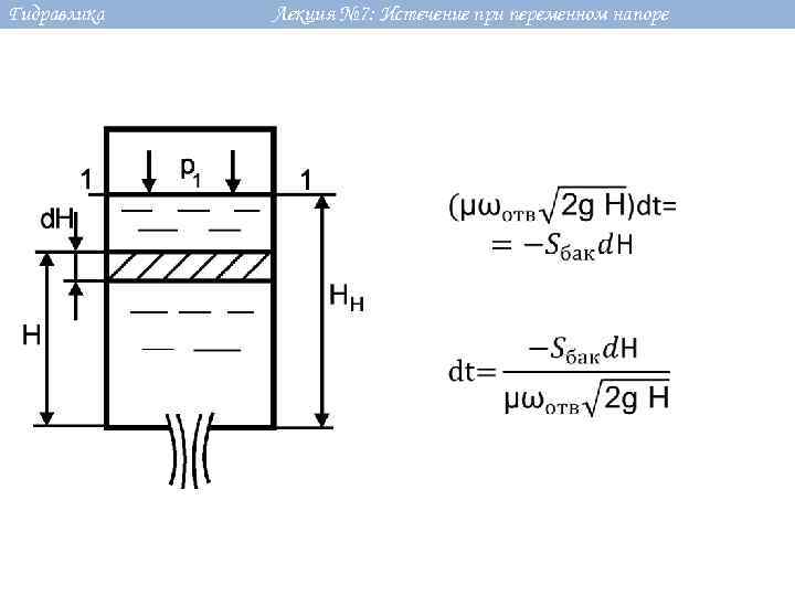 Гидравлика Лекция № 7: Истечение при переменном напоре 