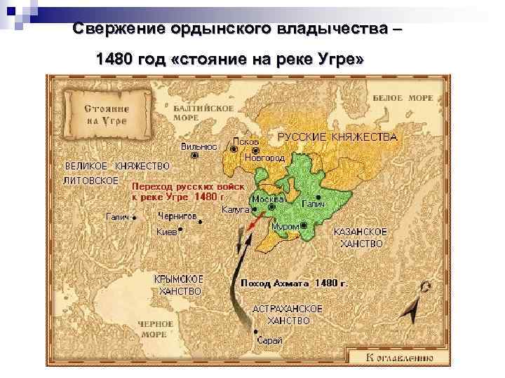  Свержение ордынского владычества – 1480 год «стояние на реке Угре» 