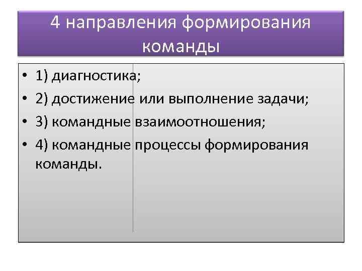 Четыре направления. Направления формирования команды. 4 Направления формирования команды. Задачи формирования команды. 6) Направления формирования команды:.