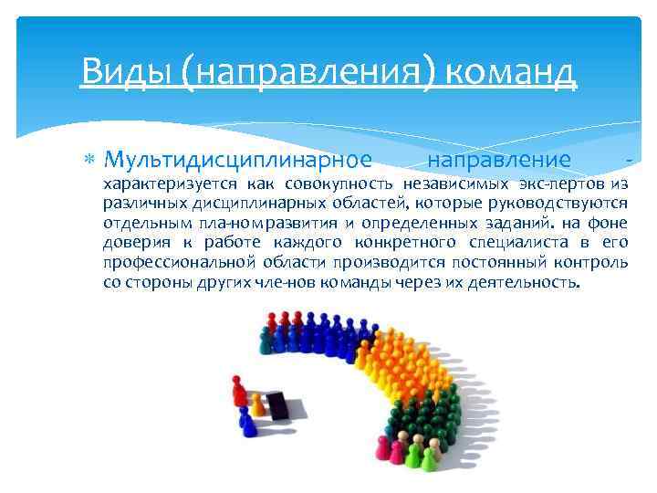 Виды (направления) команд Мультидисциплинарное направление характеризуется как совокупность независимых экс пертов из различных дисциплинарных