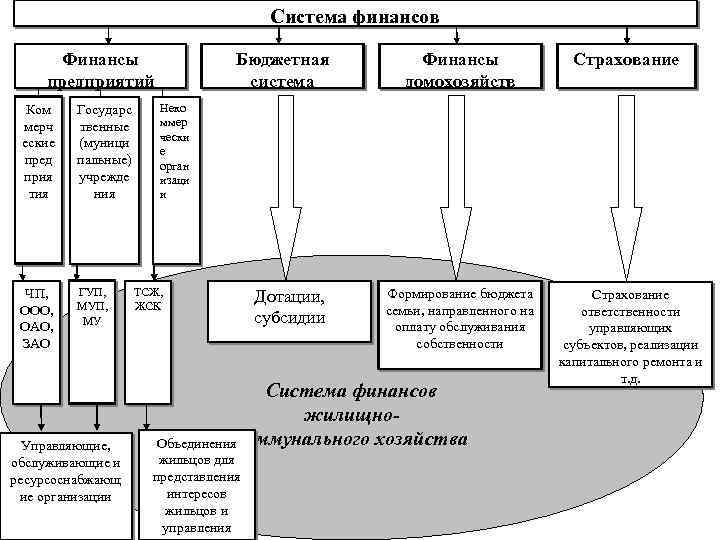 Система финансов Бюджетная система Финансы предприятий Ком мерч еские пред прия тия Государс твенные
