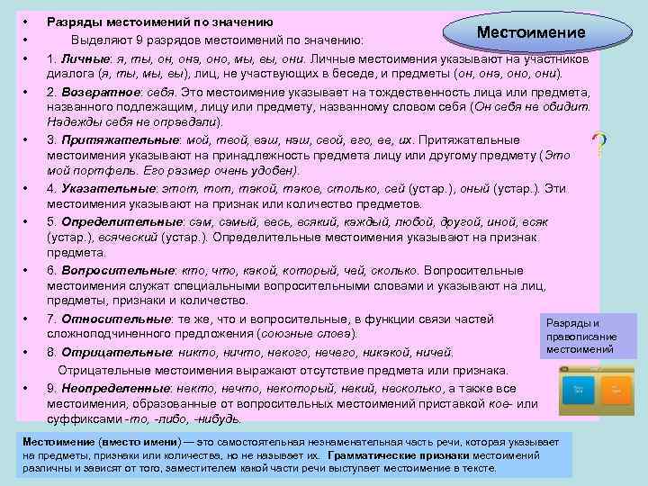  • • • Разряды местоимений по значению Местоимение Выделяют 9 разрядов местоимений по