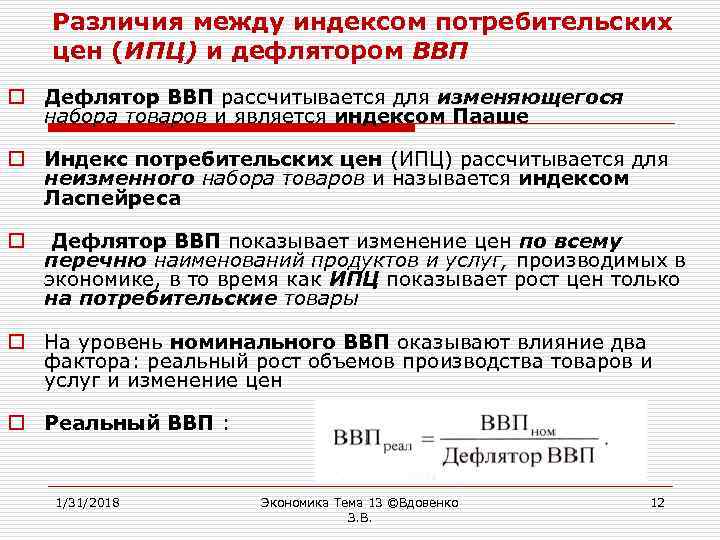 Виды индексов дефляторов