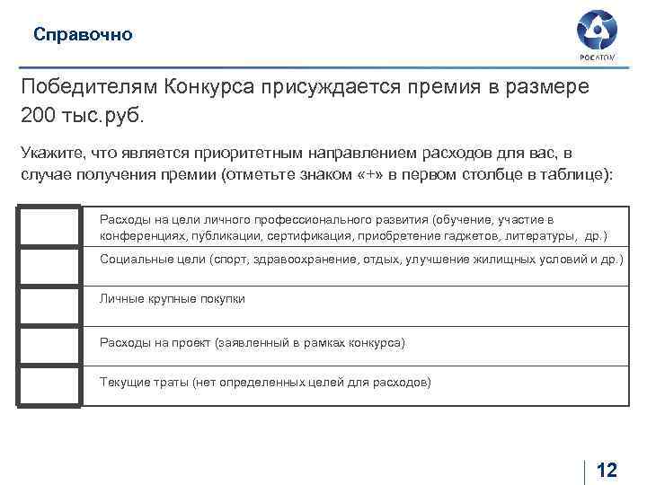 Справочно Победителям Конкурса присуждается премия в размере 200 тыс. руб. Укажите, что является приоритетным
