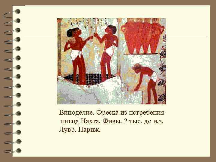 Виноделие. Фреска из погребения писца Нахта. Фивы. 2 тыс. до н. э. Лувр. Париж.