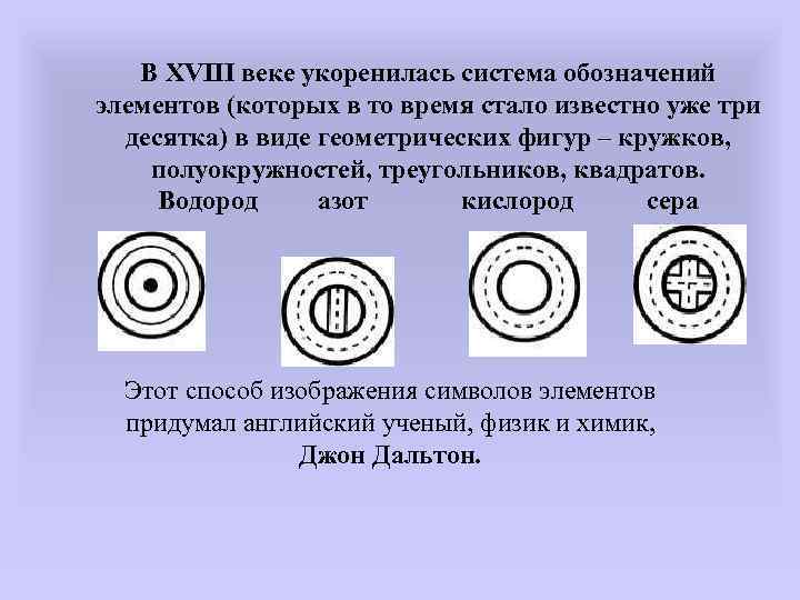 В XVIII веке укоренилась система обозначений элементов (которых в то время стало известно уже