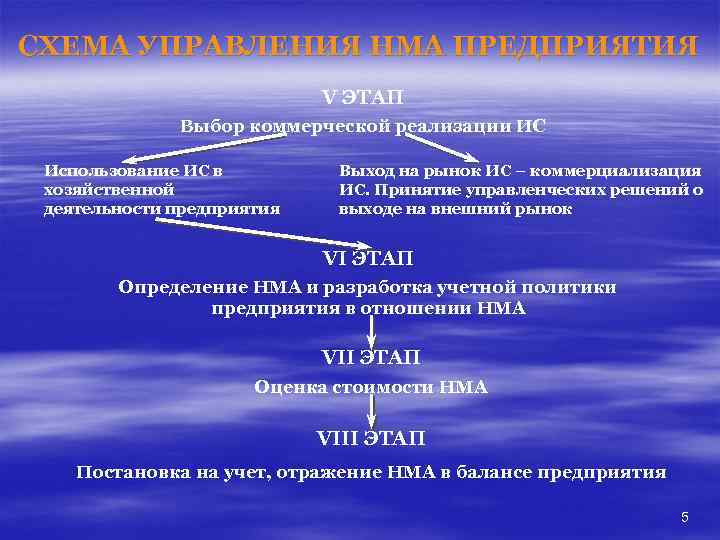 СХЕМА УПРАВЛЕНИЯ НМА ПРЕДПРИЯТИЯ V ЭТАП Выбор коммерческой реализации ИС Использование ИС в хозяйственной