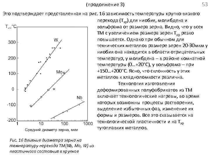 (продолжение 3) 53 Это подтверждает представленная на рис. 16 зависимость температуры хрупко-вязкого перехода (Тхр)