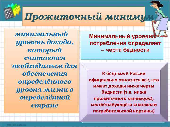 Прожиточный минимум минимальный уровень дохода, который считается необходимым для обеспечения определённого уровня жизни в