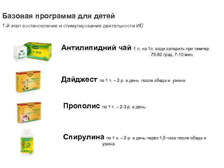 Базовая программа для детей 1 -й этап востановление и стимулирование деятельности ИС Антилипидний чай